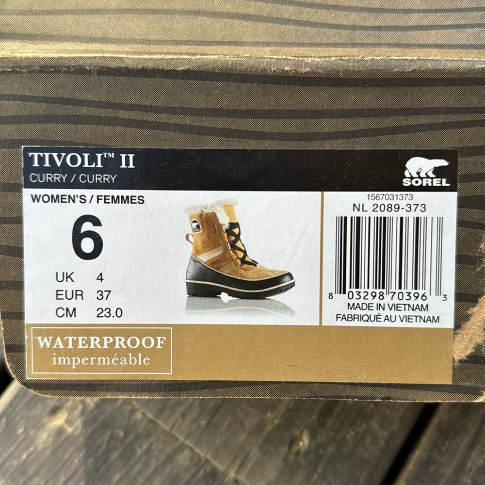 Sorel Tivoli II Curry Suede rubber lace tie short winter boots Size 6 NEW in Box
